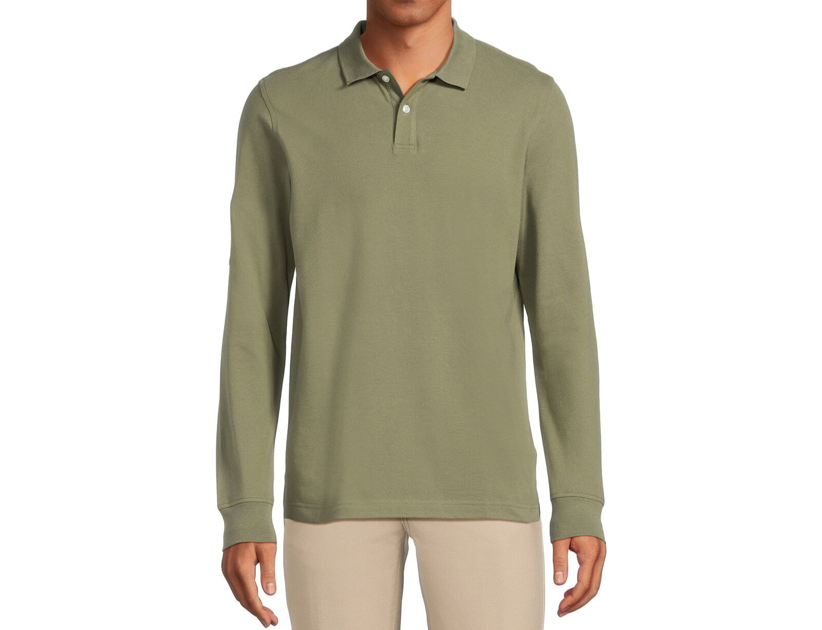 George Men’s Pique Long Sleeves Polo Shirt , Green Artichoke Size M(38-40)