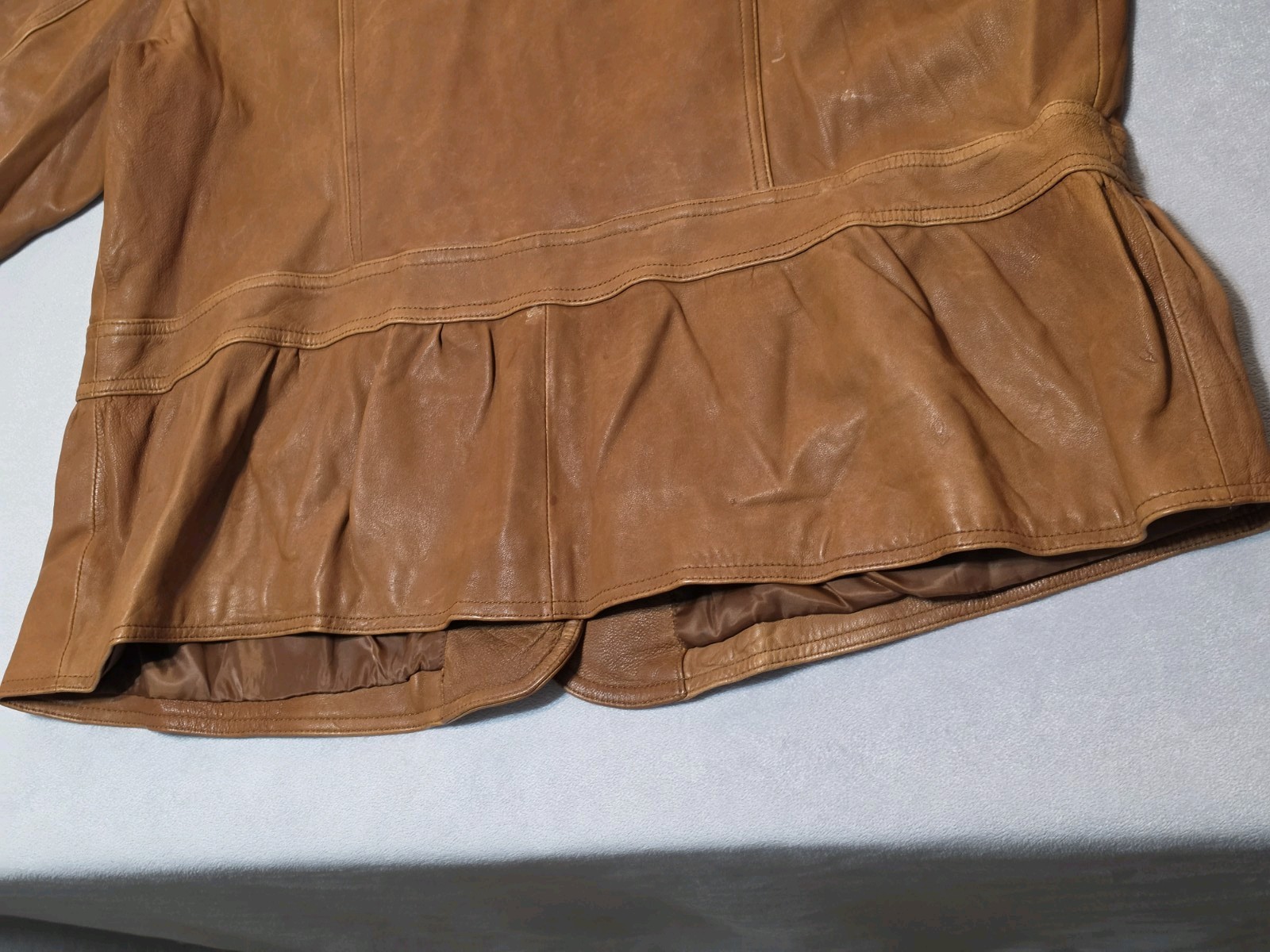 a.n.a Women’s Brown Genuine Leather Peplum Button Front Jacket Sz 1X NWT