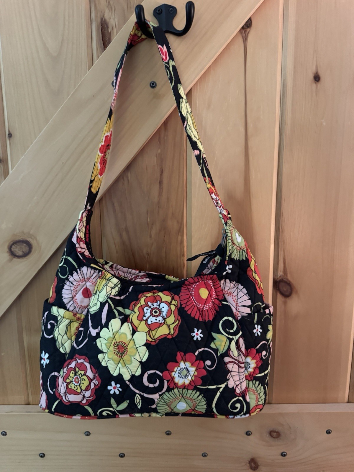 Bella Taylor Floral On Black Quilted Cotton Hobo Bag