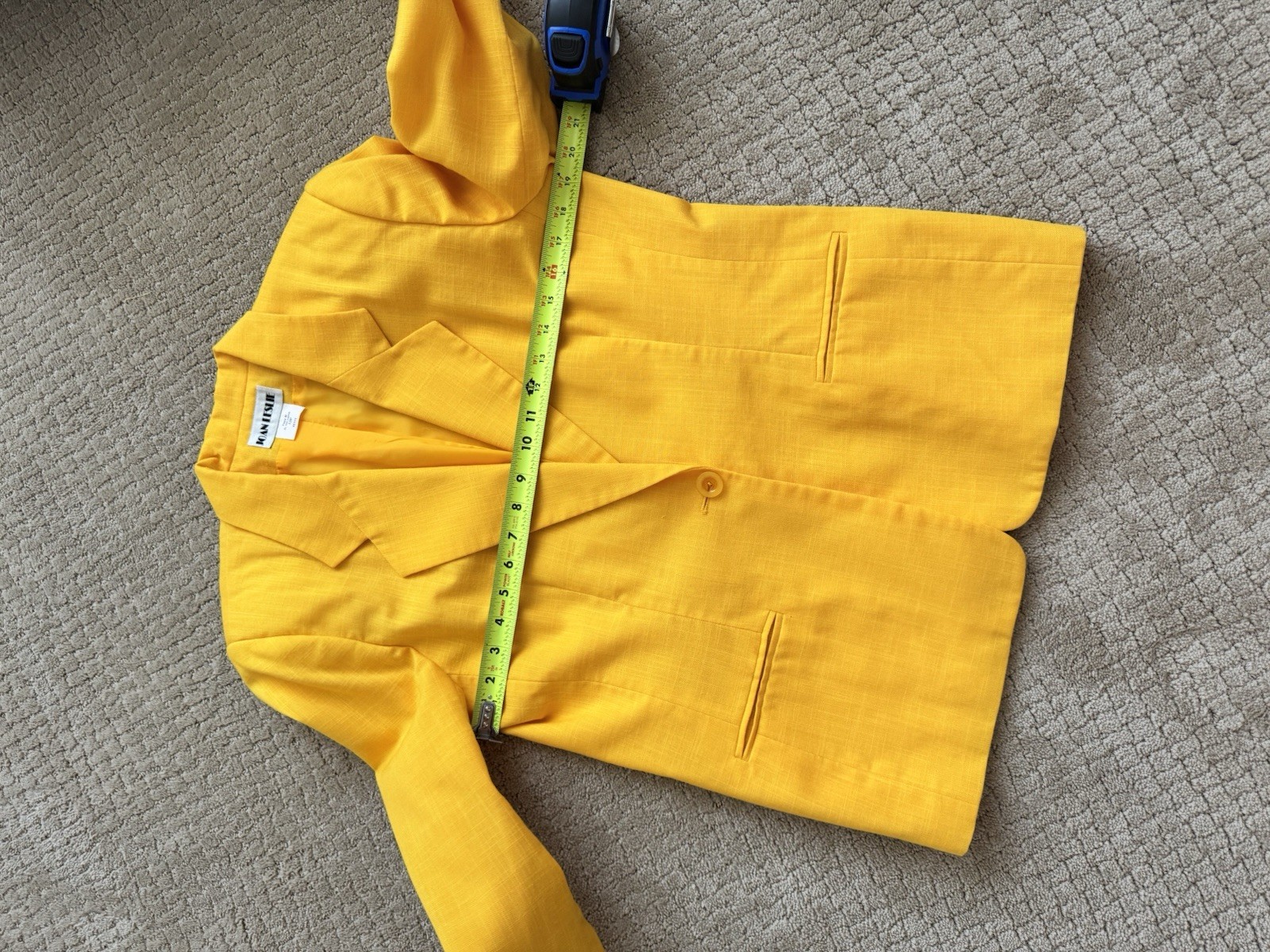 VTG Yellow Poly Rayon Bermuda Short Suit Set Marigold Officecore Blazer Set 10