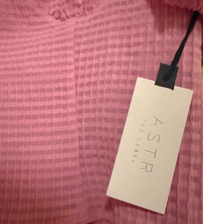 ASTR The Label Pink Gingham Smocked Puff Sleeve Cropped Sweetheart Blouse M