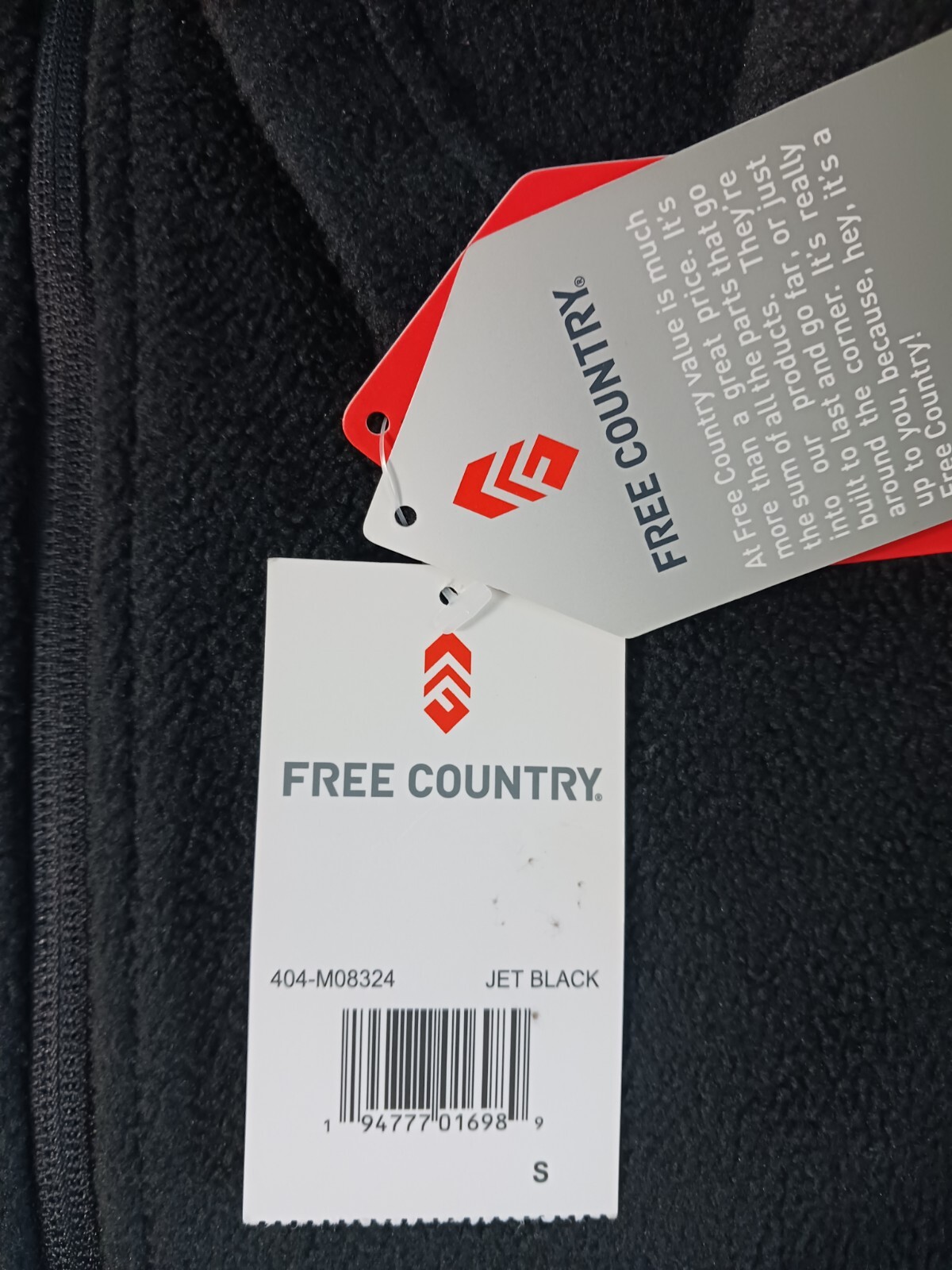 FREE COUNTRY Mens Jacket Jet Black Zip-Up Hang Out Fleece Size Small