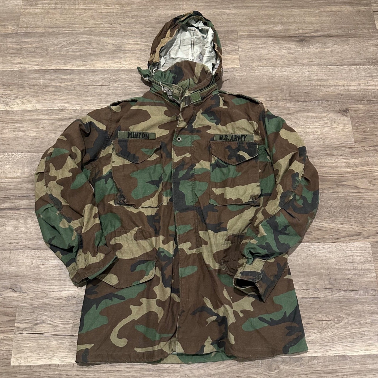 Vtg 1983 US Army M65 Field Jacket Medium Long Woodland Camo Winfield Coat 80s