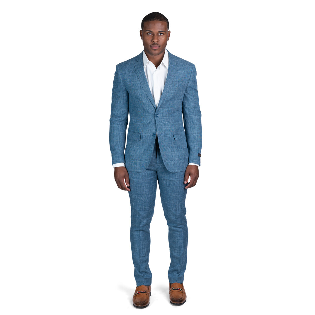 Slim Fit Windowpane Plaid Tweed Men Suits Ocean Blue 2 Button Notch Lapel AZAR