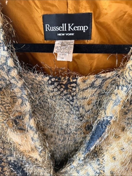 Russell Kemp Mustard & Black Patterned Faux-Fur Jacket