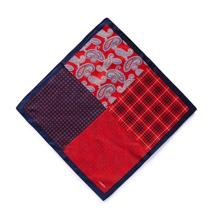 Cremieux 4 Square Woven Silk Pocket Red Prints NEW WITH TAGS