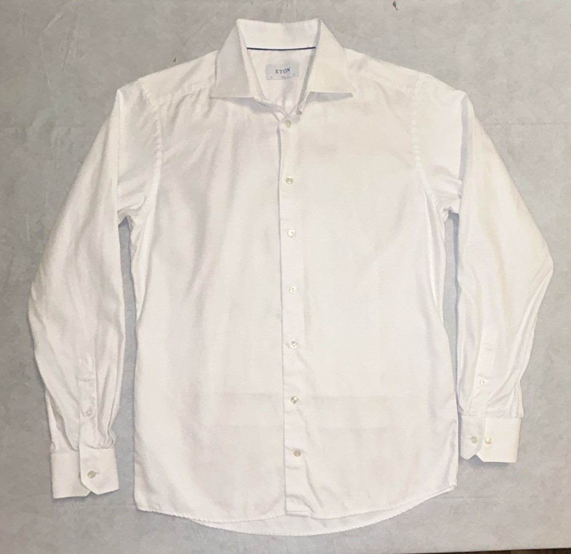 ETON of Sweden Men’s Button Up Shirt Size 16 41 Slim White Textured Twill Cotton