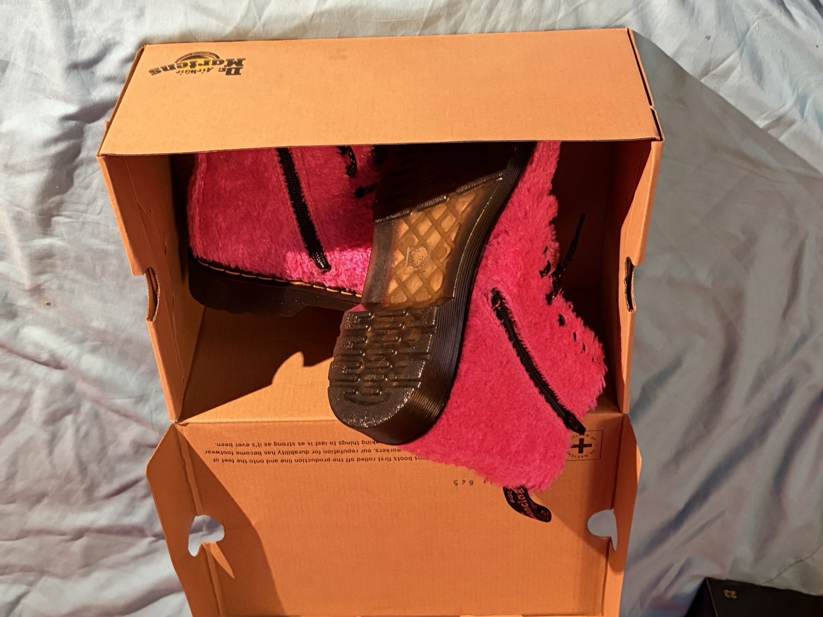 Dr. Martens 1460 Pascal J Combat Ankle Boot Faux Fur Pink/Black Zip US 4