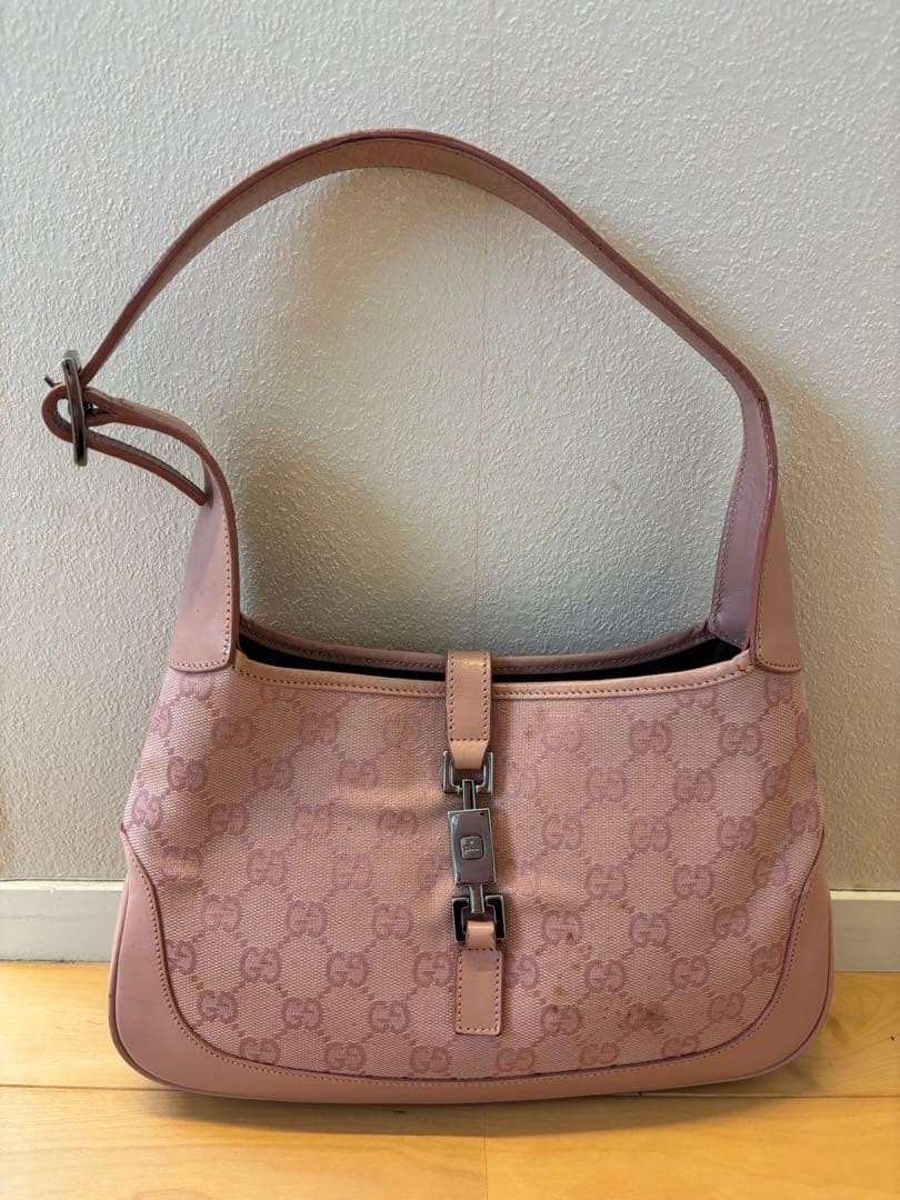 Gucci Pink GG pattern Canvas Leather Shoulder Bag Jackie 0013735 Used from Japan