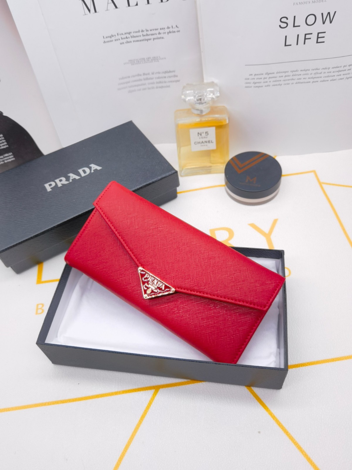 Prada Classic Saffiano Leather Envelope Long Wallet