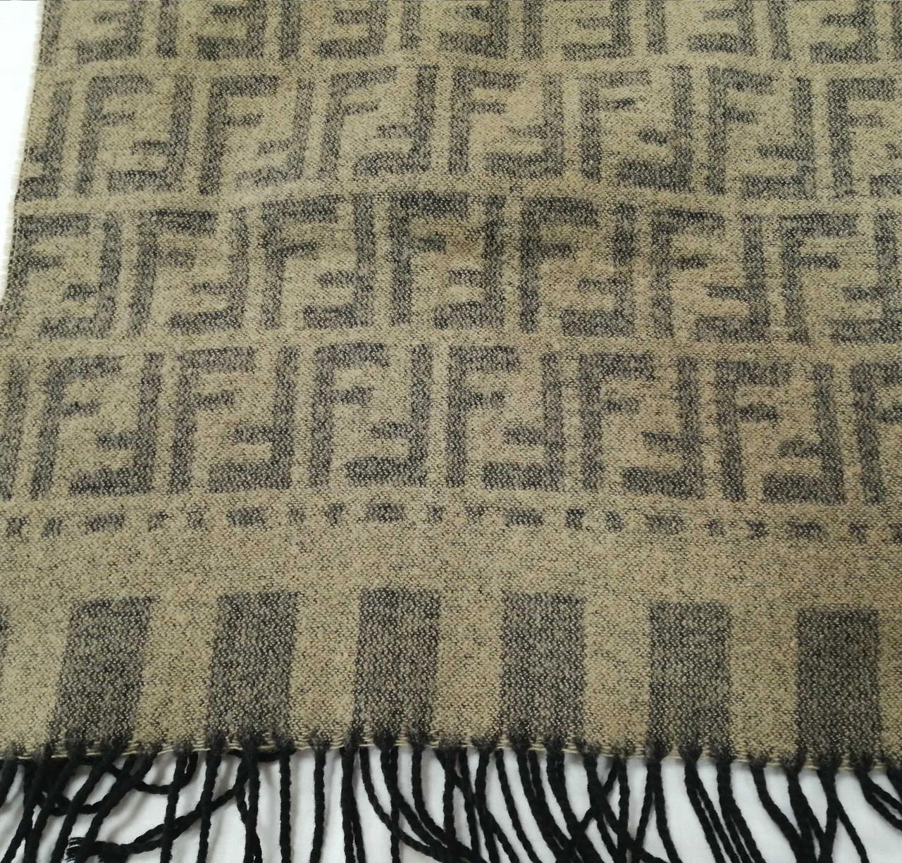 FENDI Zucca pattern wool muffler Beige X Black Used