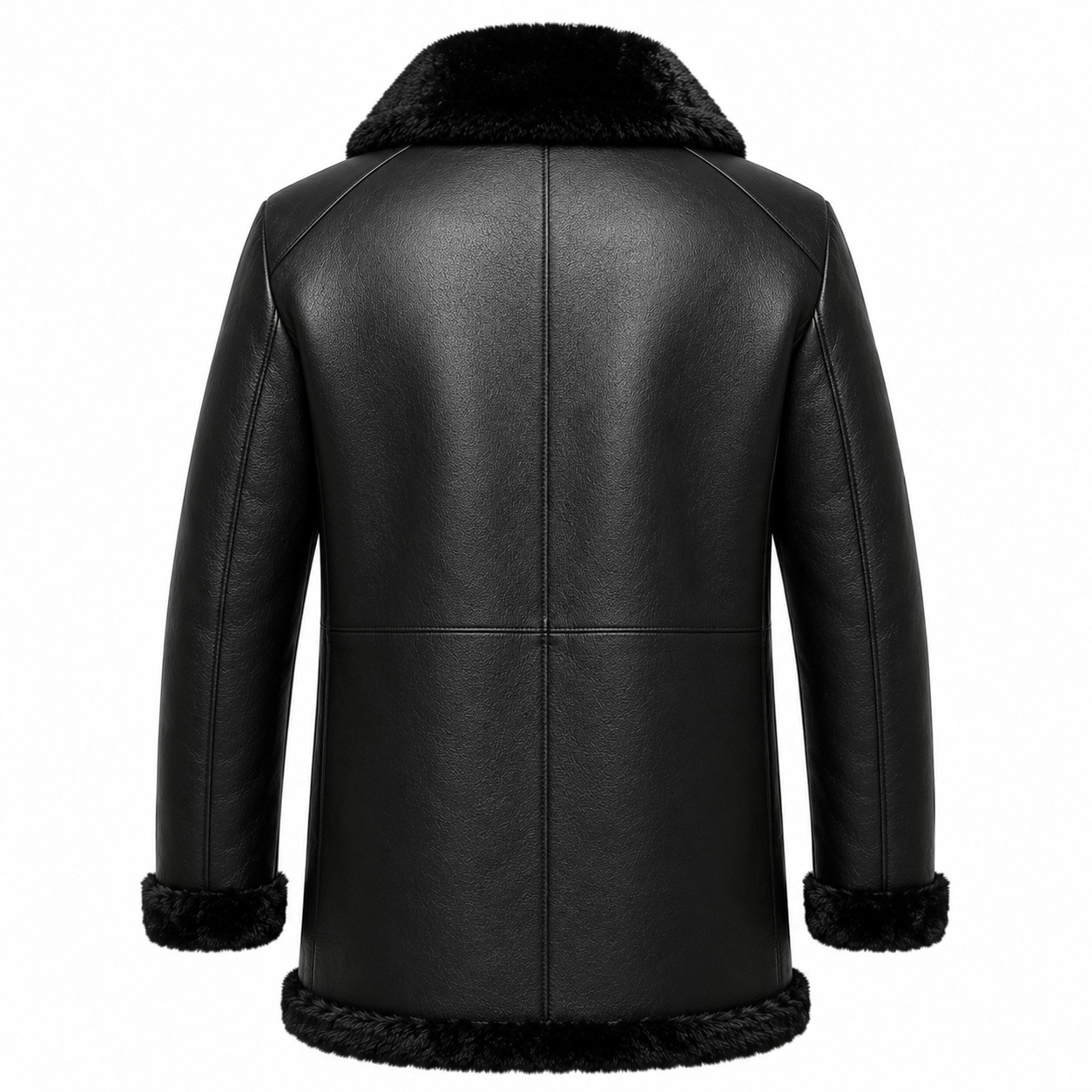Men’s Black Shearling Sheepskin Leather Coat Fur Lined Winter Jacket Warm