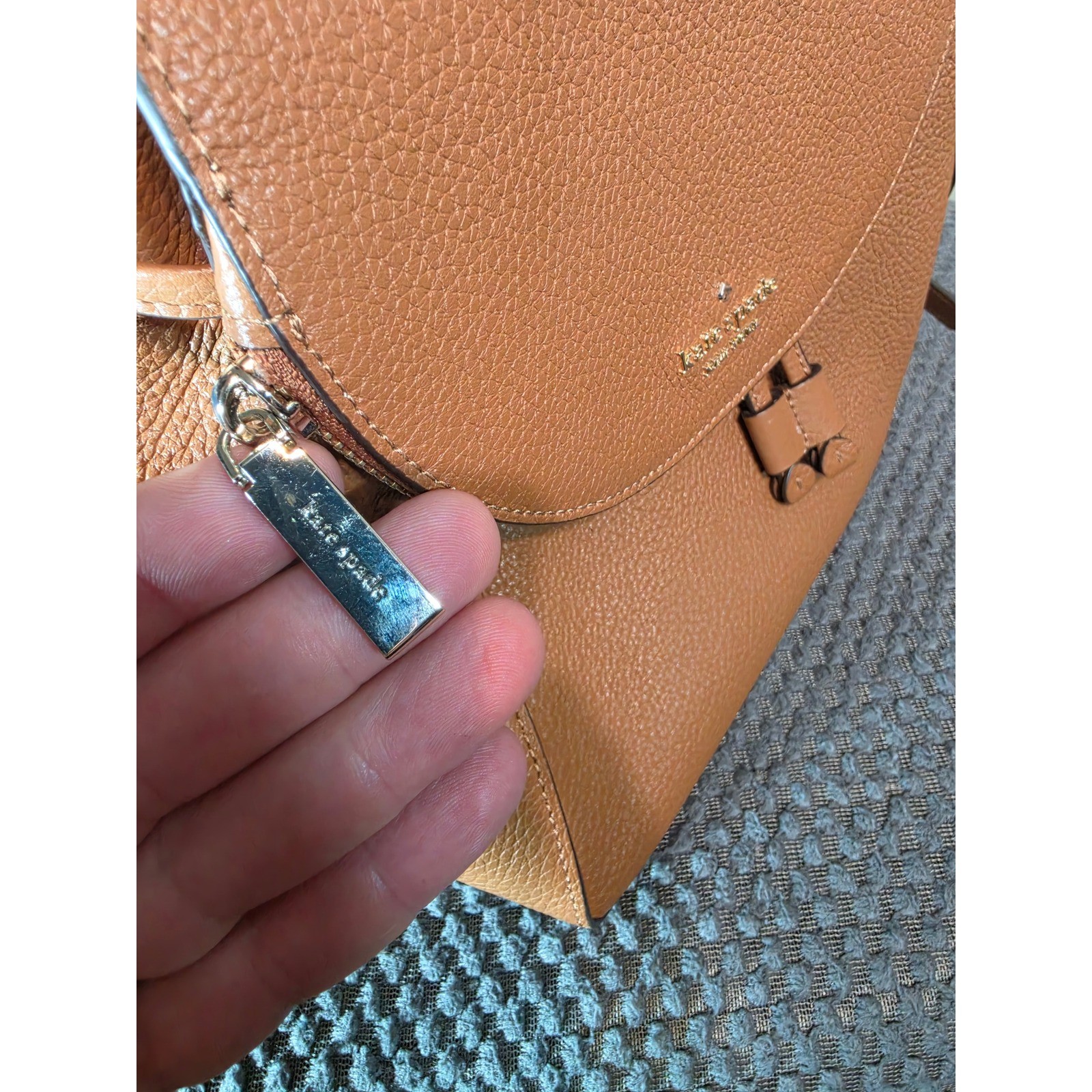 Kate Spade New York Pebbled Leather Backpack Brown Drawstring Magnetic Flap Bag