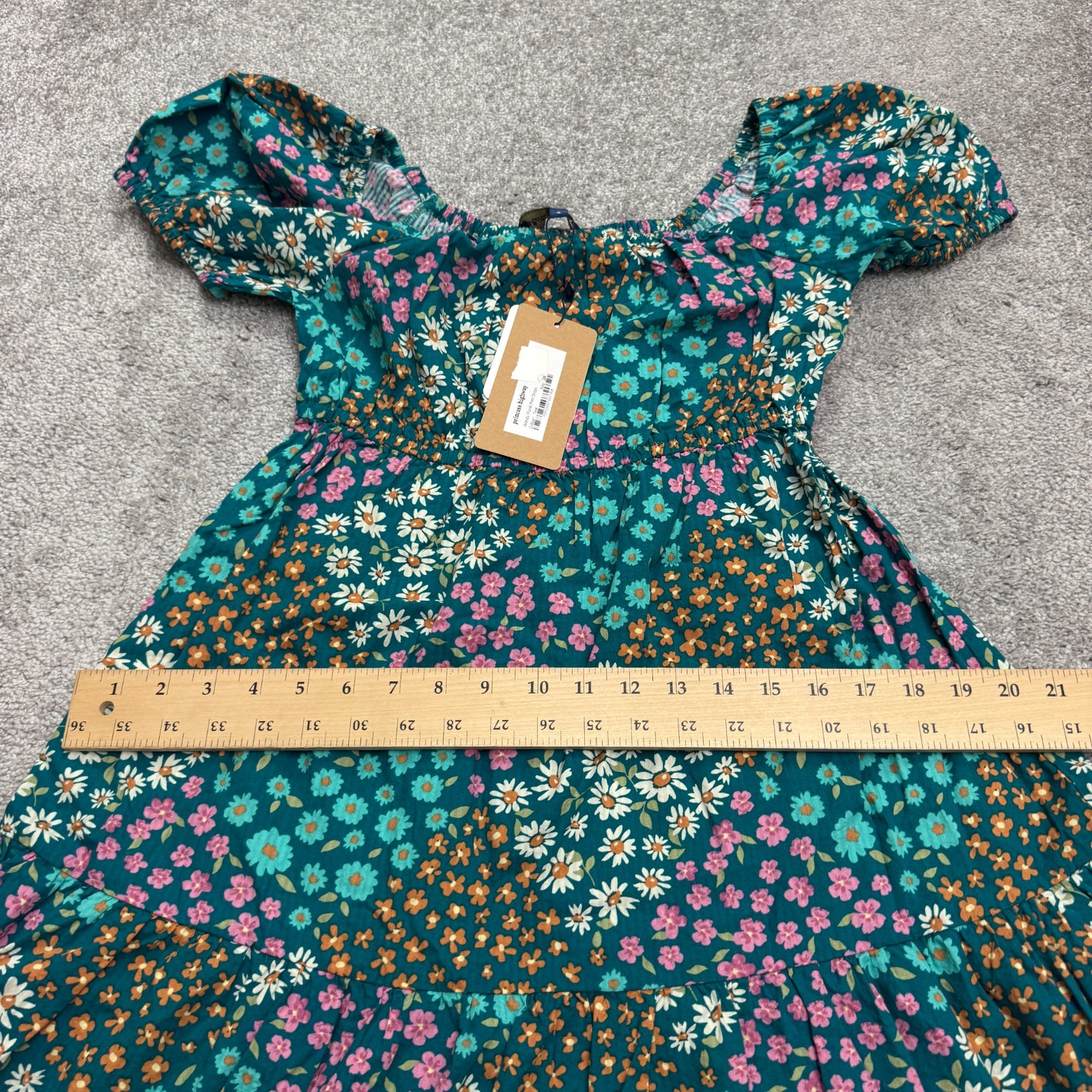 Princess Highway Teal Wendy Floral Mini Dress Womens 8 Blue Puff Sleeve Boho NWT