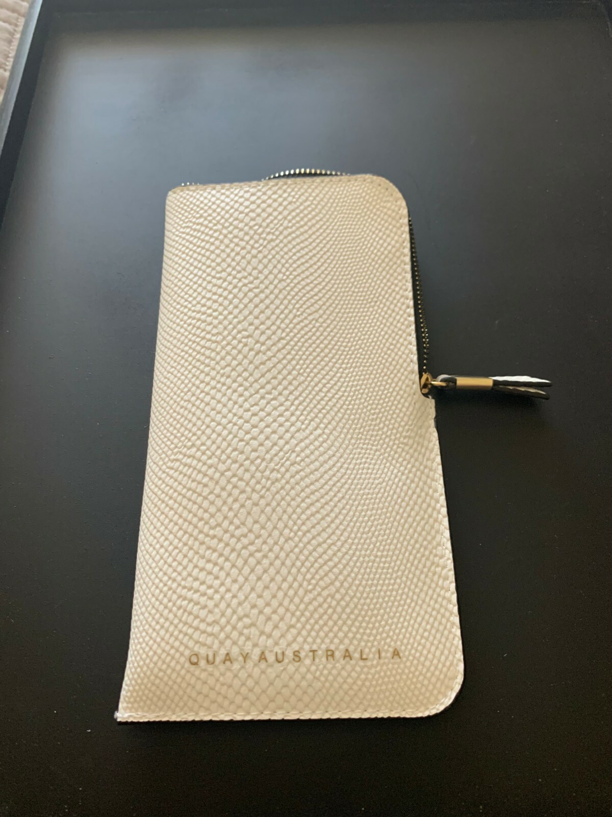 Quay Australia Sunglasses Limited Edition White Faux Snakeskin Zipper Case