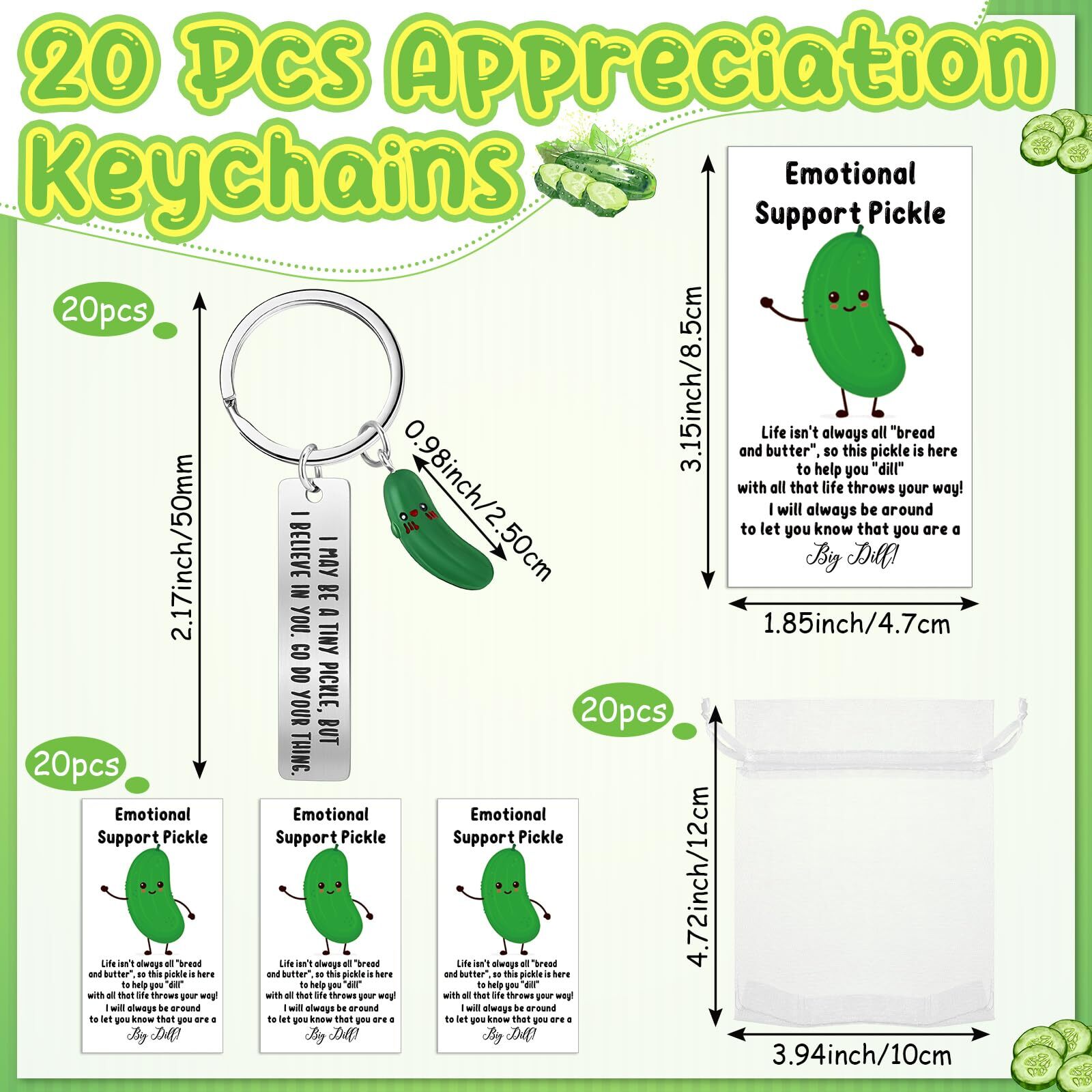 20 Sets Christmas Positive Pickles Gifts Resin Keychains with Card Bag Emotio…