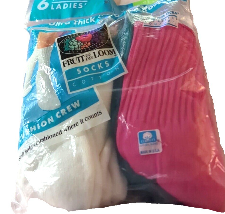Fruit of the Loom women’s multicolor pack of 6 cushion crew 9/11 socks NWT