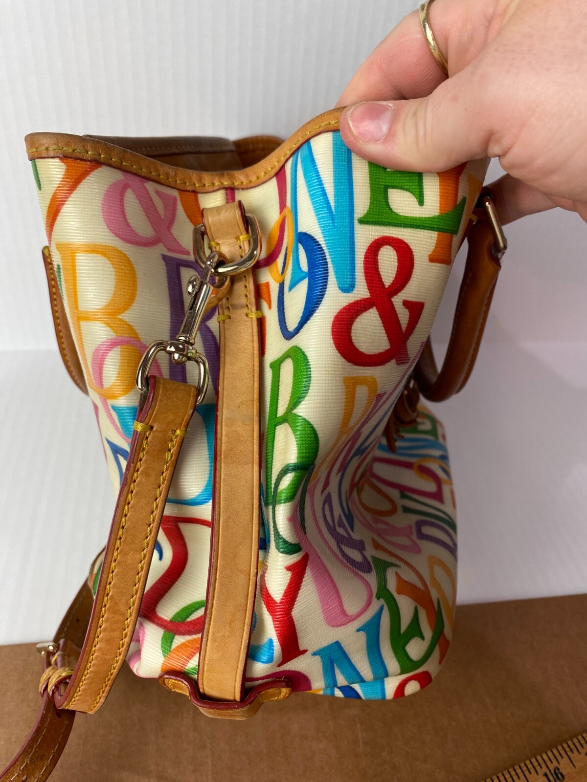 Dooney Bourke Rainbow Logo Monogram Retro GRAFICA Graffiti Leather Satchel Bag