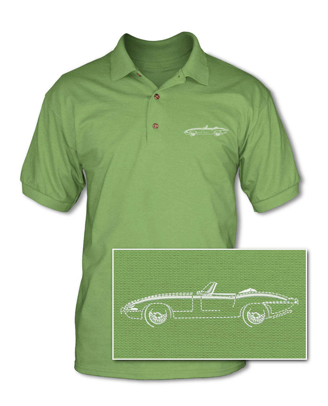 Jaguar E-Type XKE Convertible Adult Pique Polo Shirt – Side View
