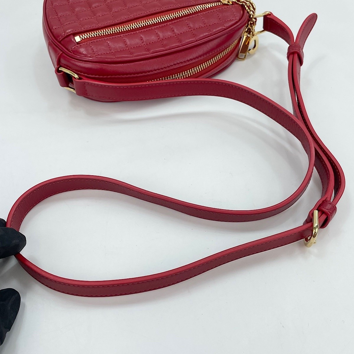 Authentic CELINE Leather C-charm small Shoulder Bag Red WS30135
