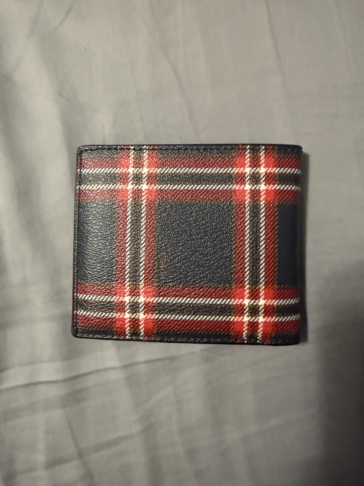 coach bifold wallet 8 credit card slots+2 cash slots, plaid navy & red