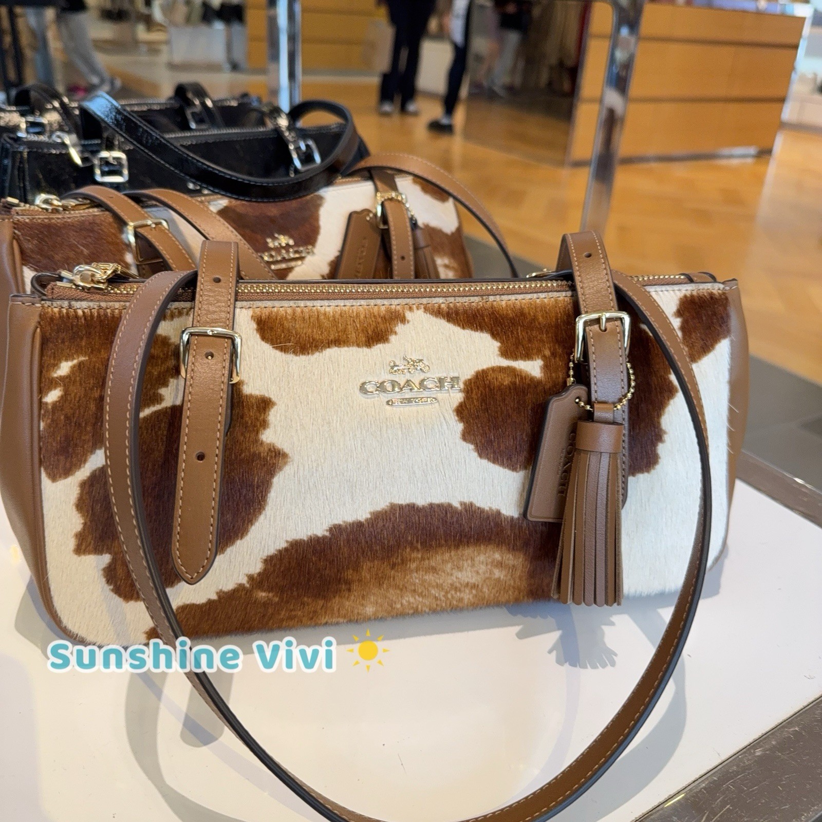 NWT Coach Asher Shoulder Bag In Haircalf With Cow Print CDW46 Gold/Cow
