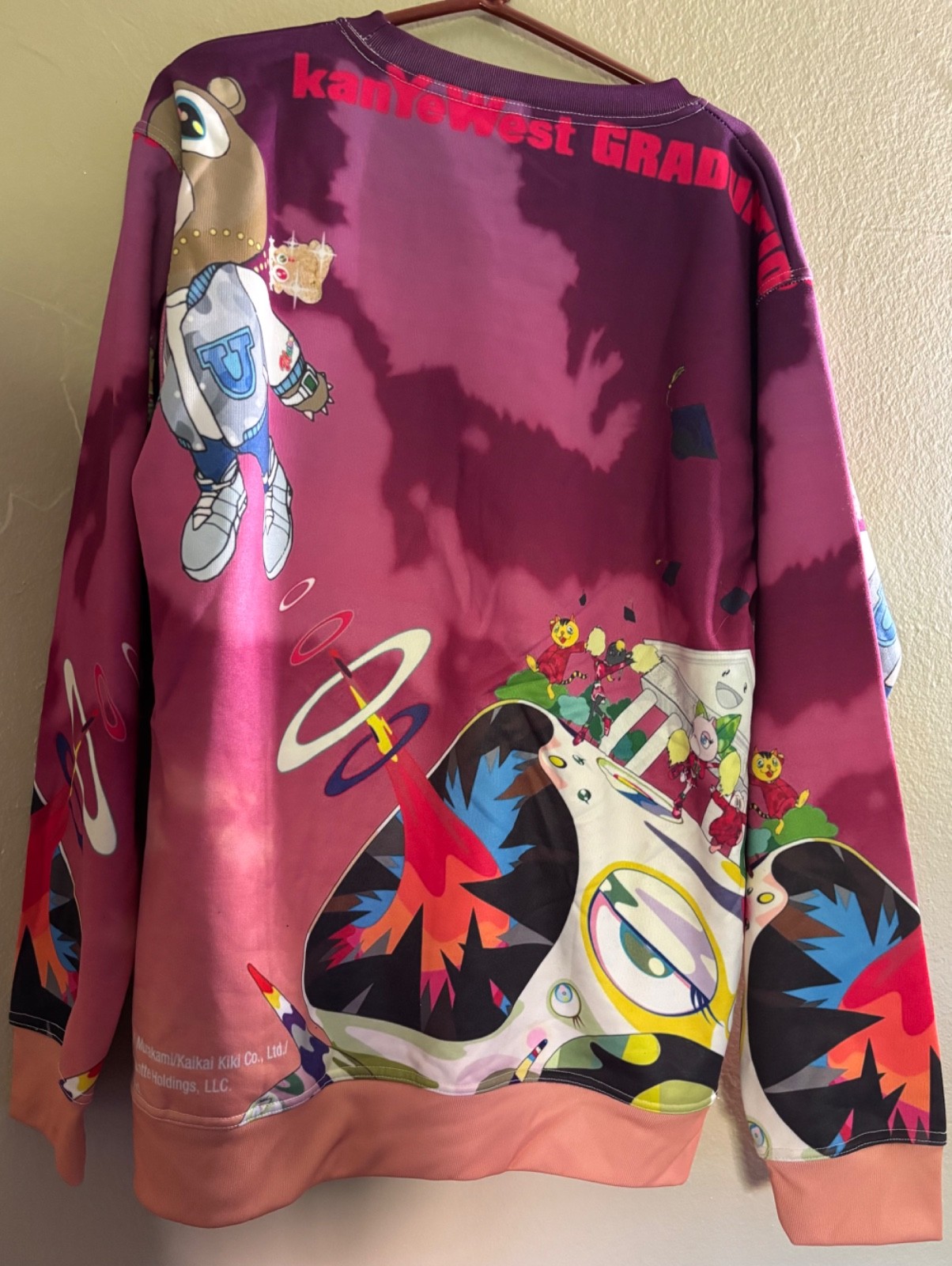 Kanye West Graduation album bear Custom Print Mens crew neck sweatshirt large