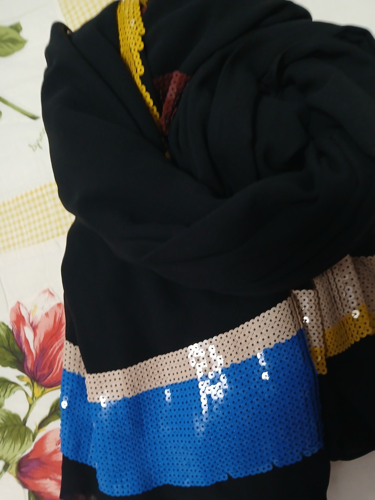 Gorgeous Emelio Puccio Multi Colored Silk and Sequin 84 Inch by 37 Inch Scarf