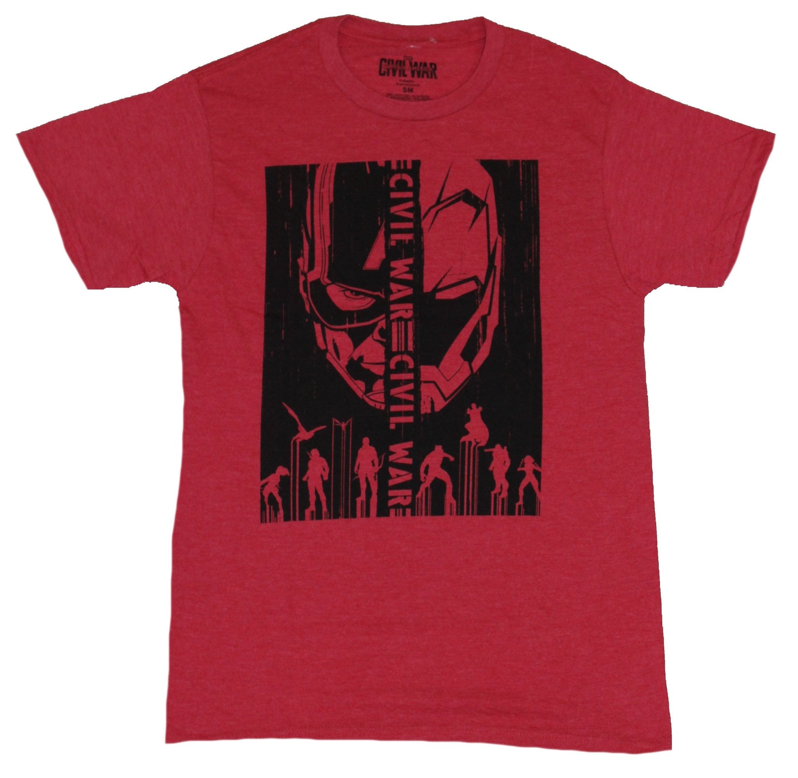Captain America Marvel Adult New T-Shirt – Civil War 2 Part Face Box Over Char