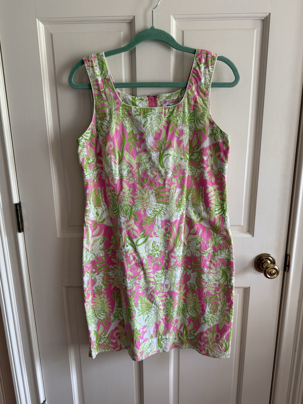 Lilly Pulitzer Shift Dress Womens 8 Pink Green Floral Sleeveless Square Neck