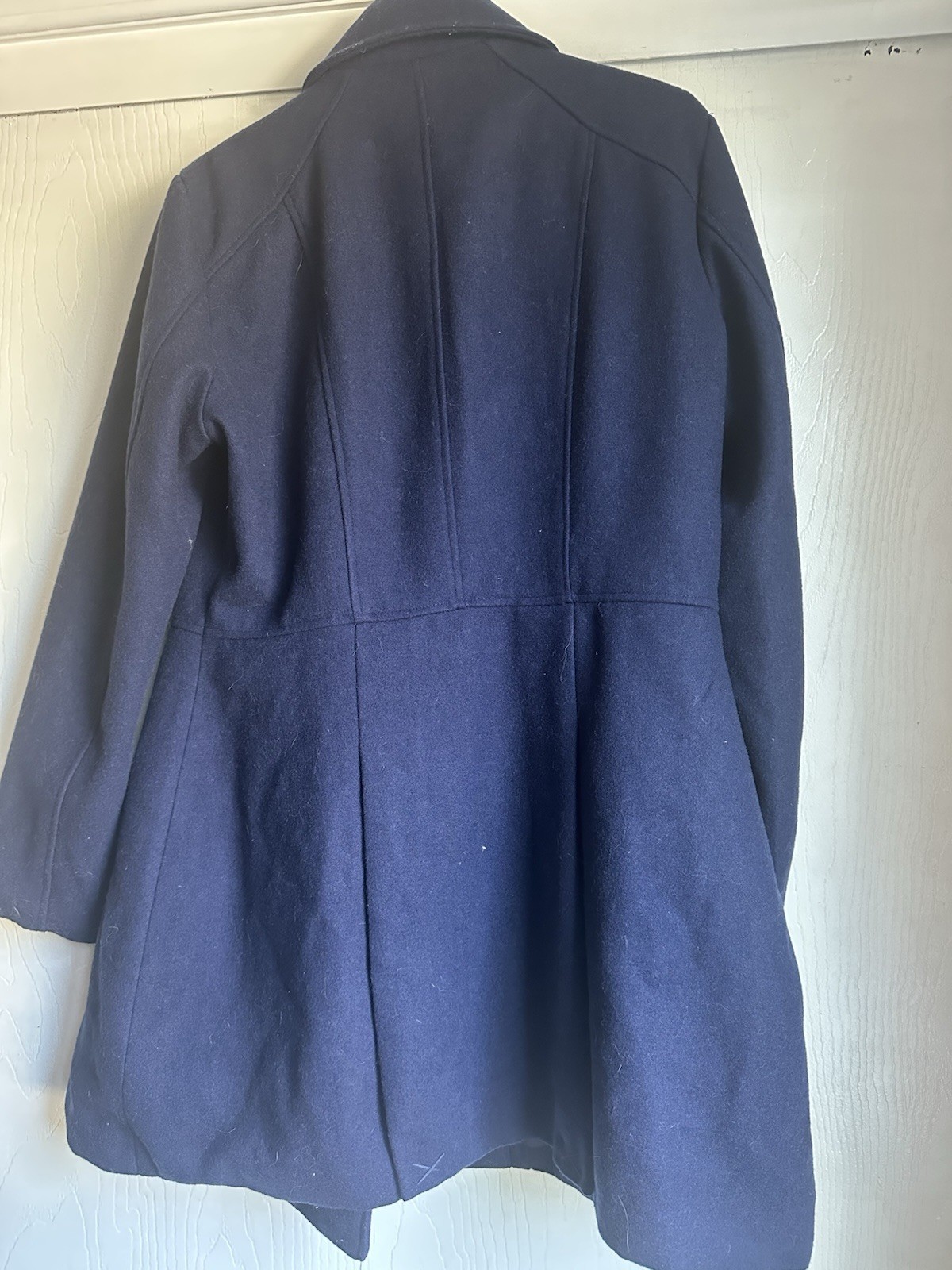 New York & Company Women’s Blue Double-Breasted Wool Blend Pea Coat Lined L