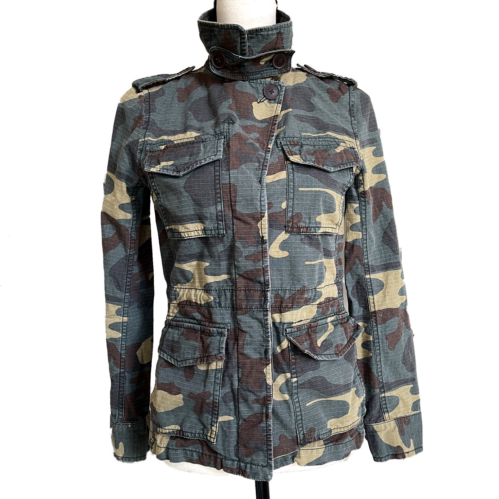 MADEWELL Camo Military Cargo Utility Jacket Green Khaki Size XS Cotton