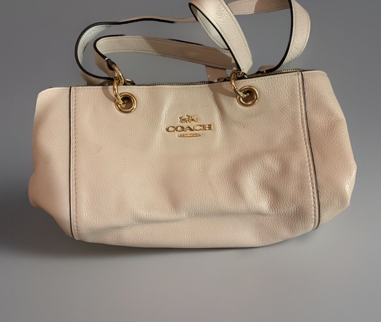 Coach Pebble Leather Jess Tote Bag Carryall Chalk