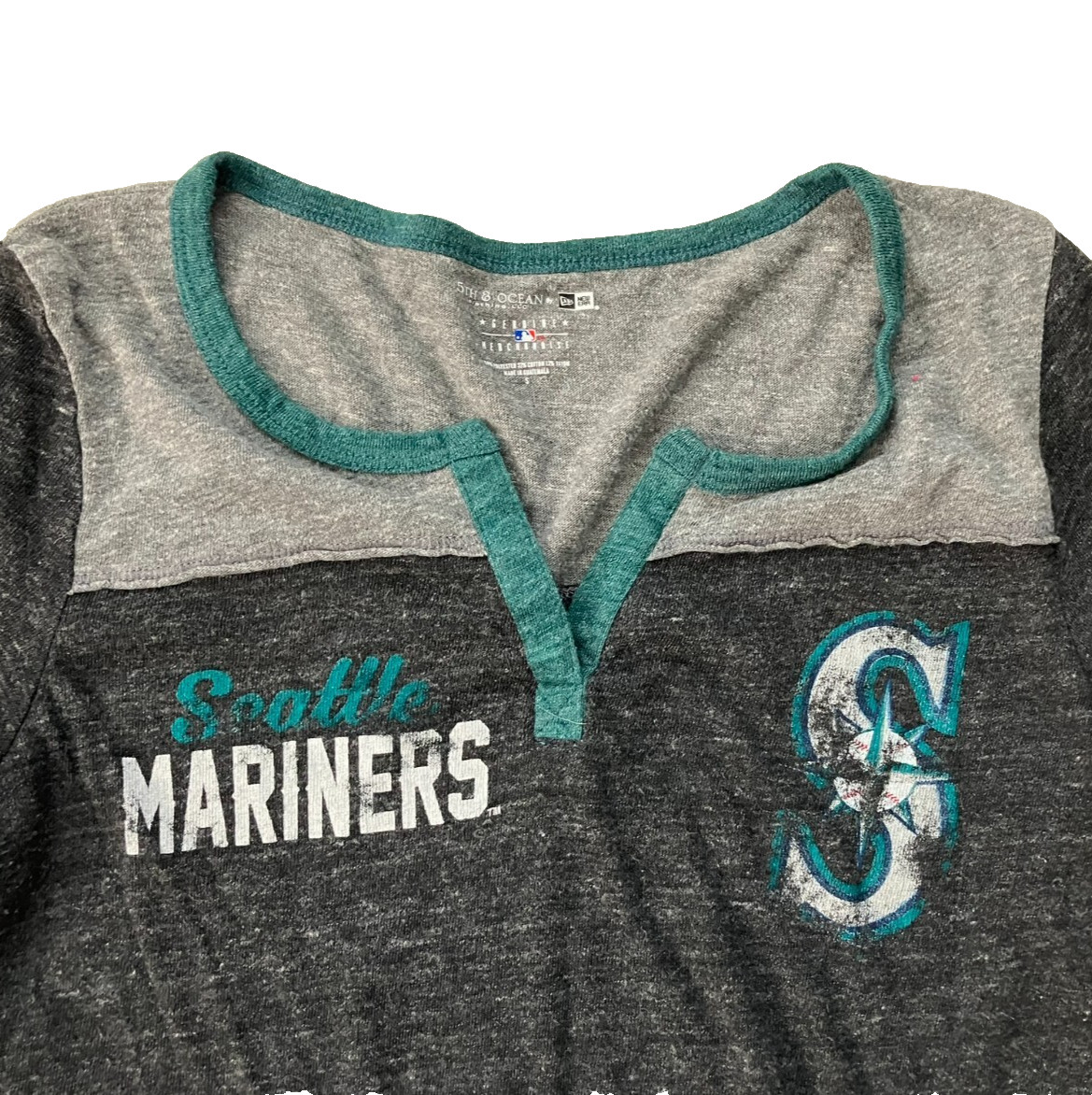 SEATTLE MARINERS Team Gray Teal 3/4 SLEEVE BASEBALL SHIRT Lady Fan Gear Women S
