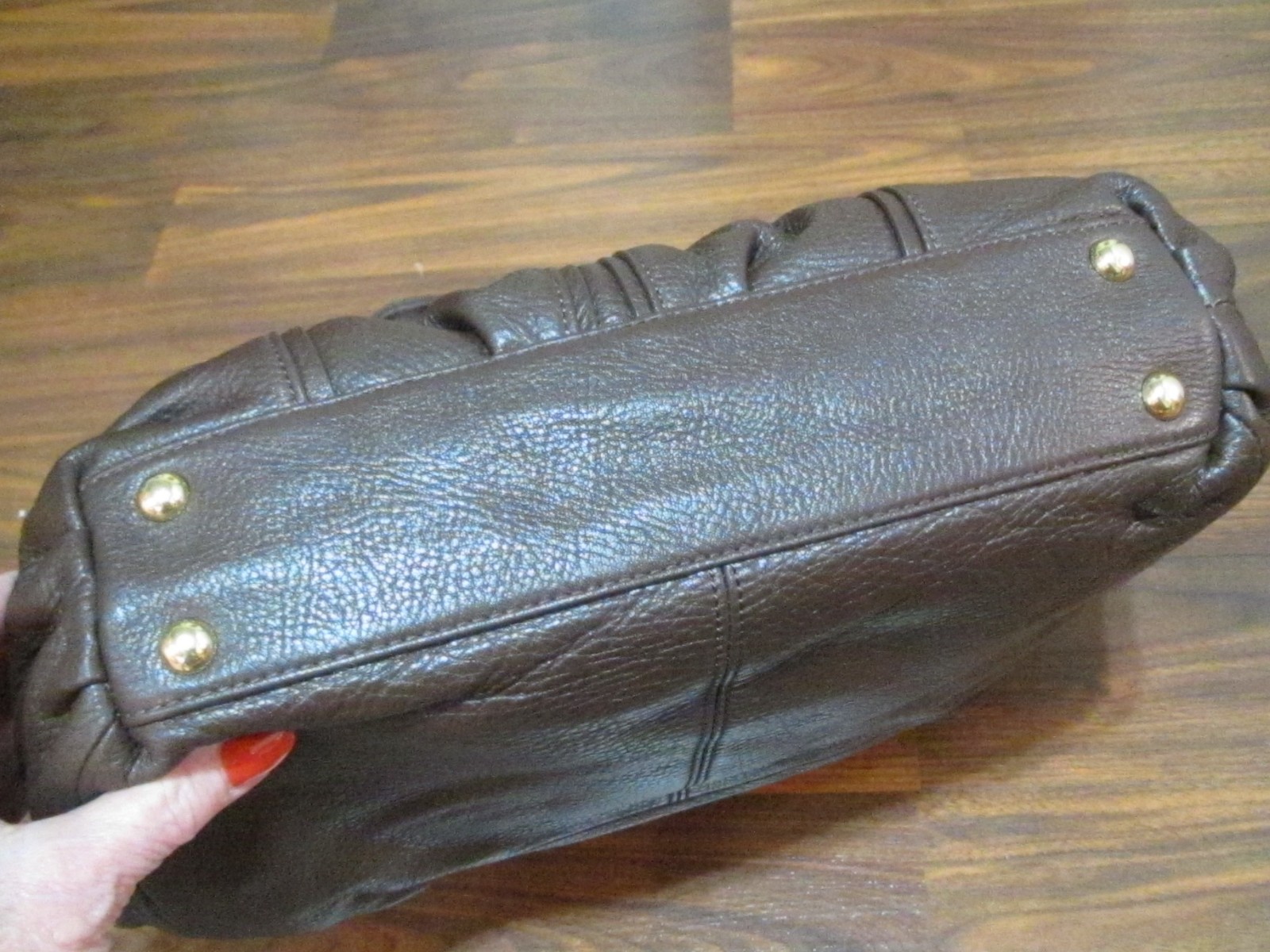 NWT! B. MAKOWSKY DARK BROWN PEBBLE LEATHER DOUBLE HANDLE HOBO TOTE BAG PURSE