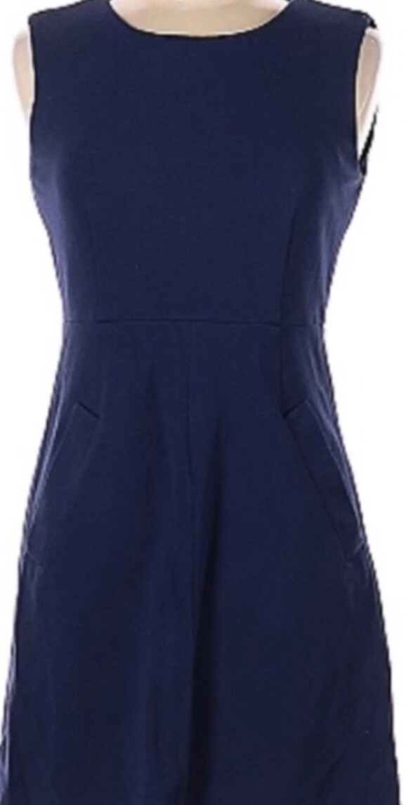 Diane Von Furstenburg Capreena Shift Dress Size 6 Navy Blue Pockets Sleeveless