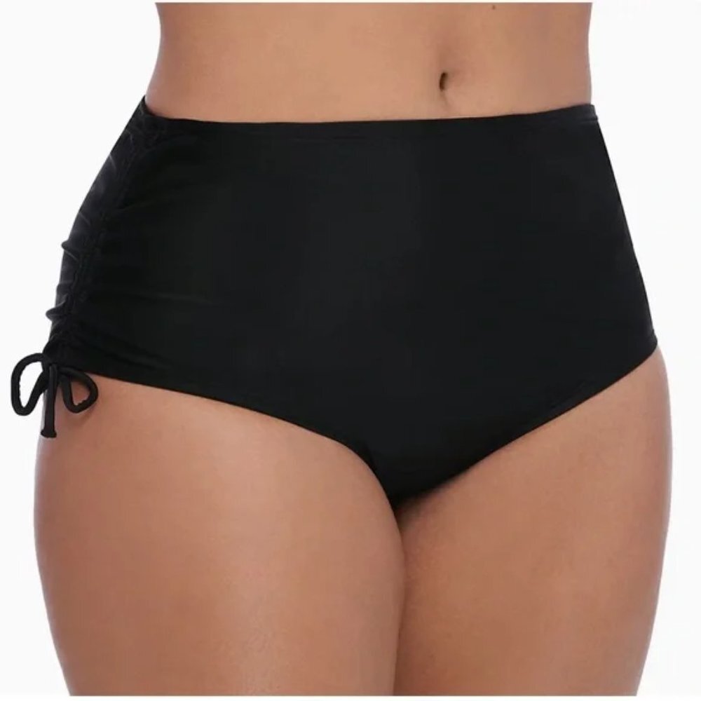 Juniors SO Plus size high waisted ruched bikini bottom side tie black NWT Sz 3X