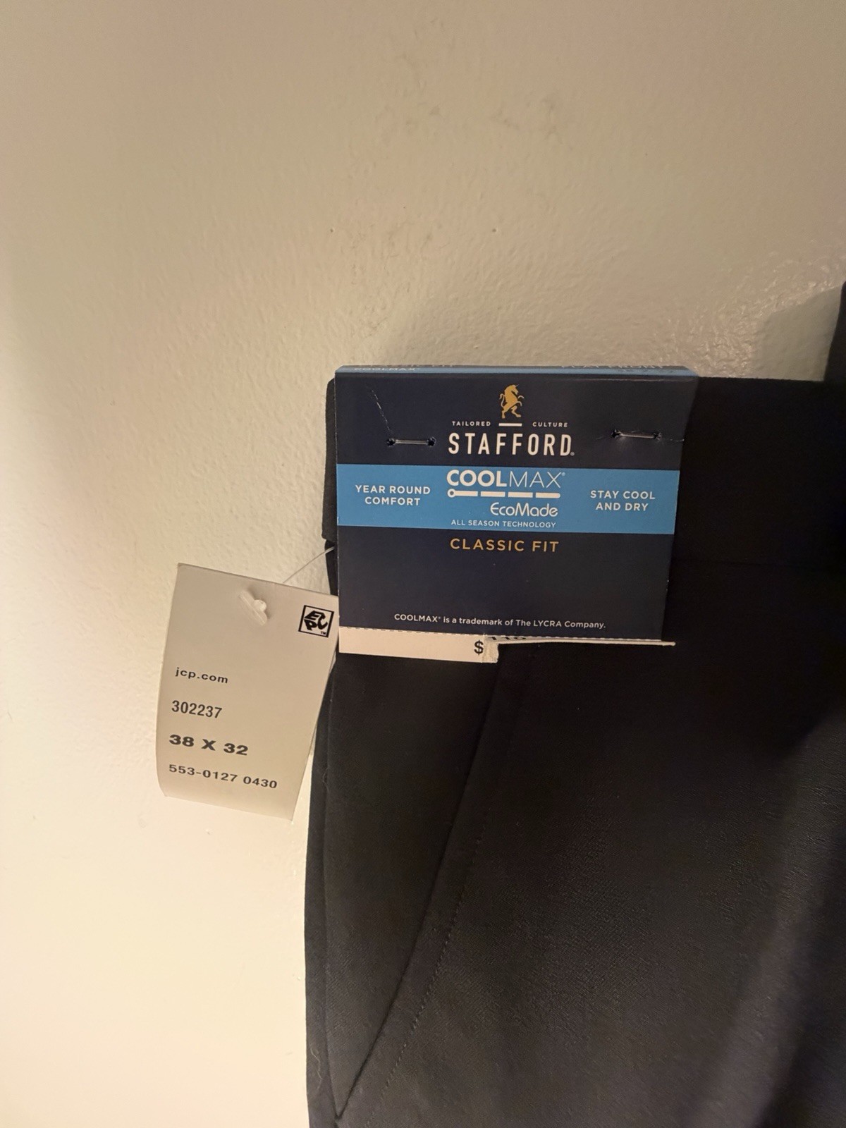 Stafford Coolmax EcoMade Classic Fit Straight Leg Dress Pants Black 38W