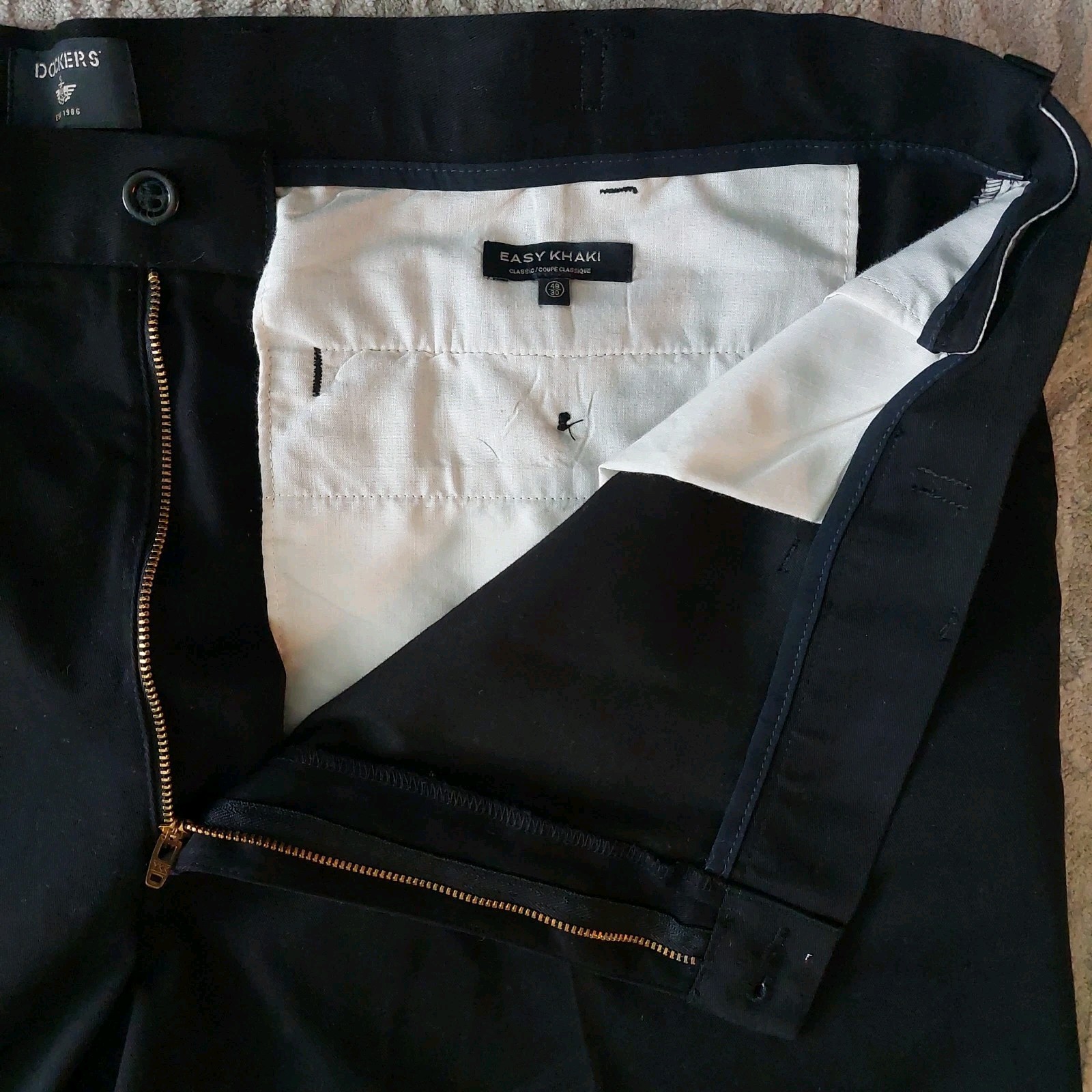 Dockers Easy Khaki Pants 48×30 Black Hidden Expandable Flex Waist Flat Front
