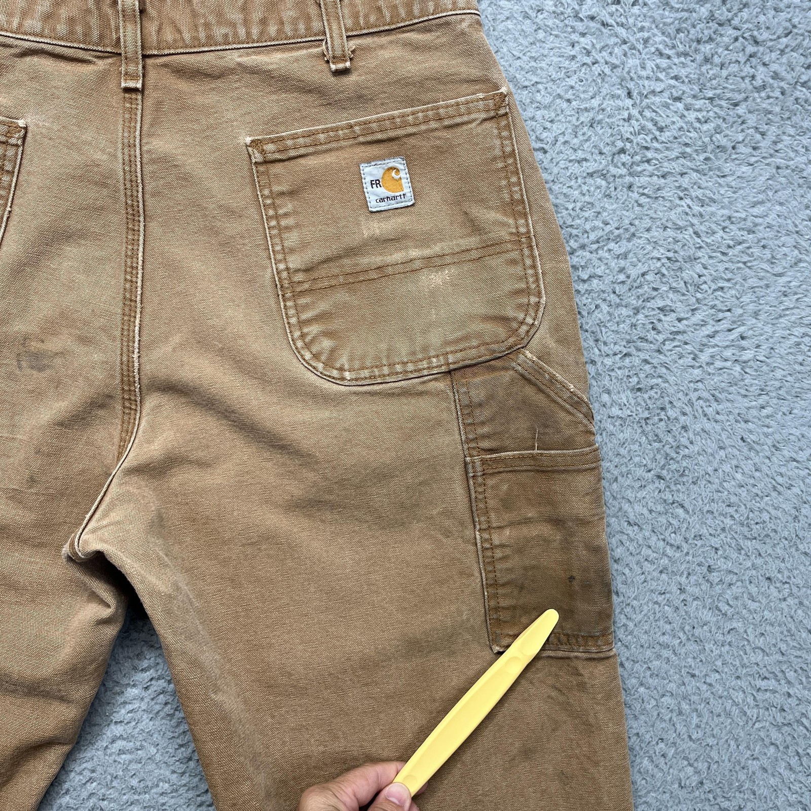 Carhartt FR Dungaree Fit Carpenter Pants Mens 36×30 Brown Canvas FRB229 Work