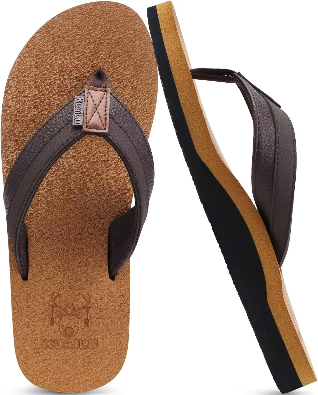 Men’s Leather Flip Flops with Arch Support – Comfortable Sandals Size 10