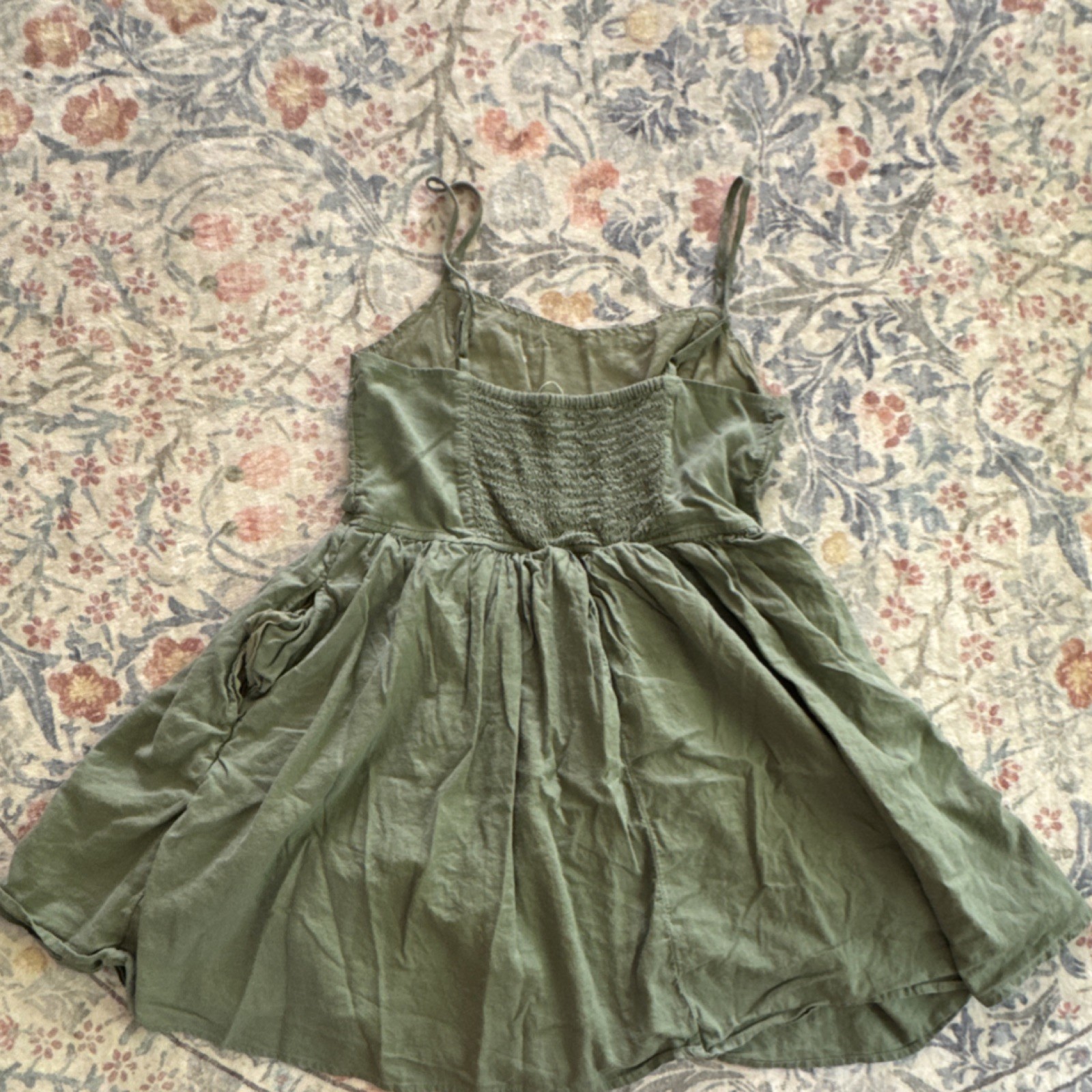 AERIE Linen Blend OLIVE GREEN Smocked CUTE Sleeveless SUMMER Sundress TUTU