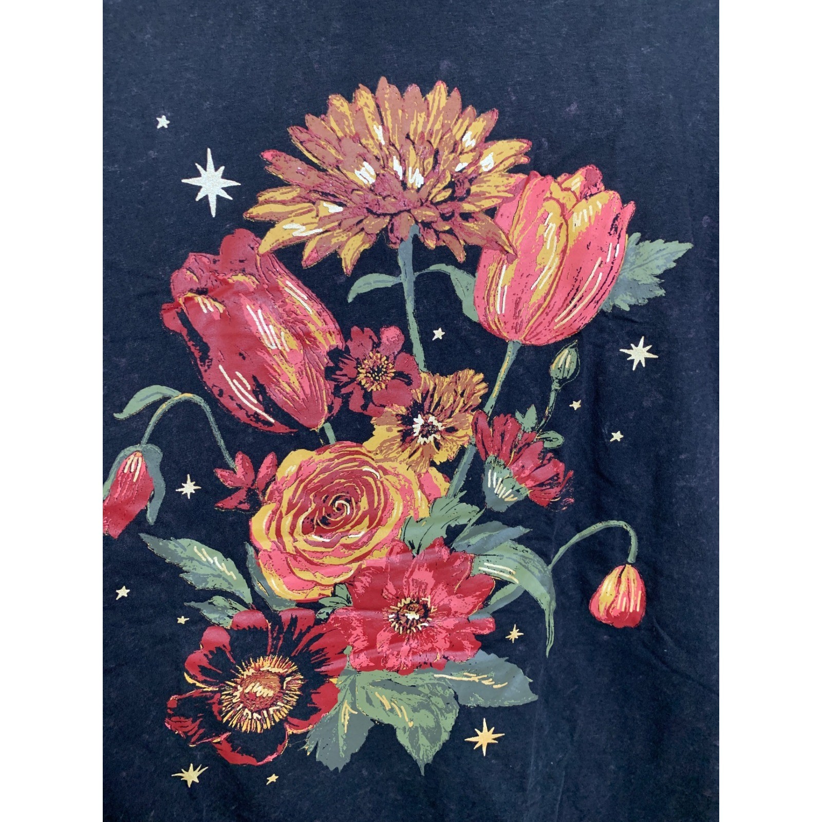 NEW Maurices Graphic Tee Womens 4X Charcoal Floral Celestial Star Classic Fit