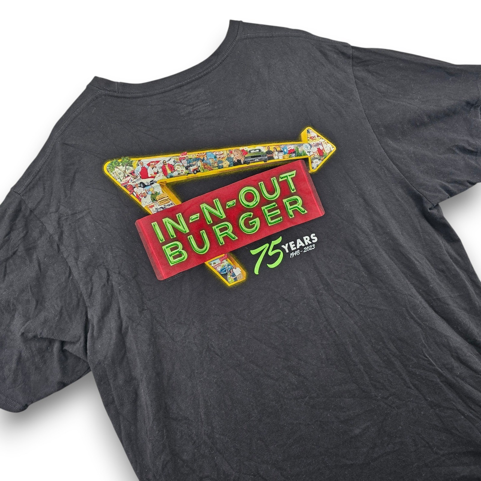 In-N-Out Burger 75 Years Anniversary Shirt Mens XXL Black Cotton Graphic Tee USA