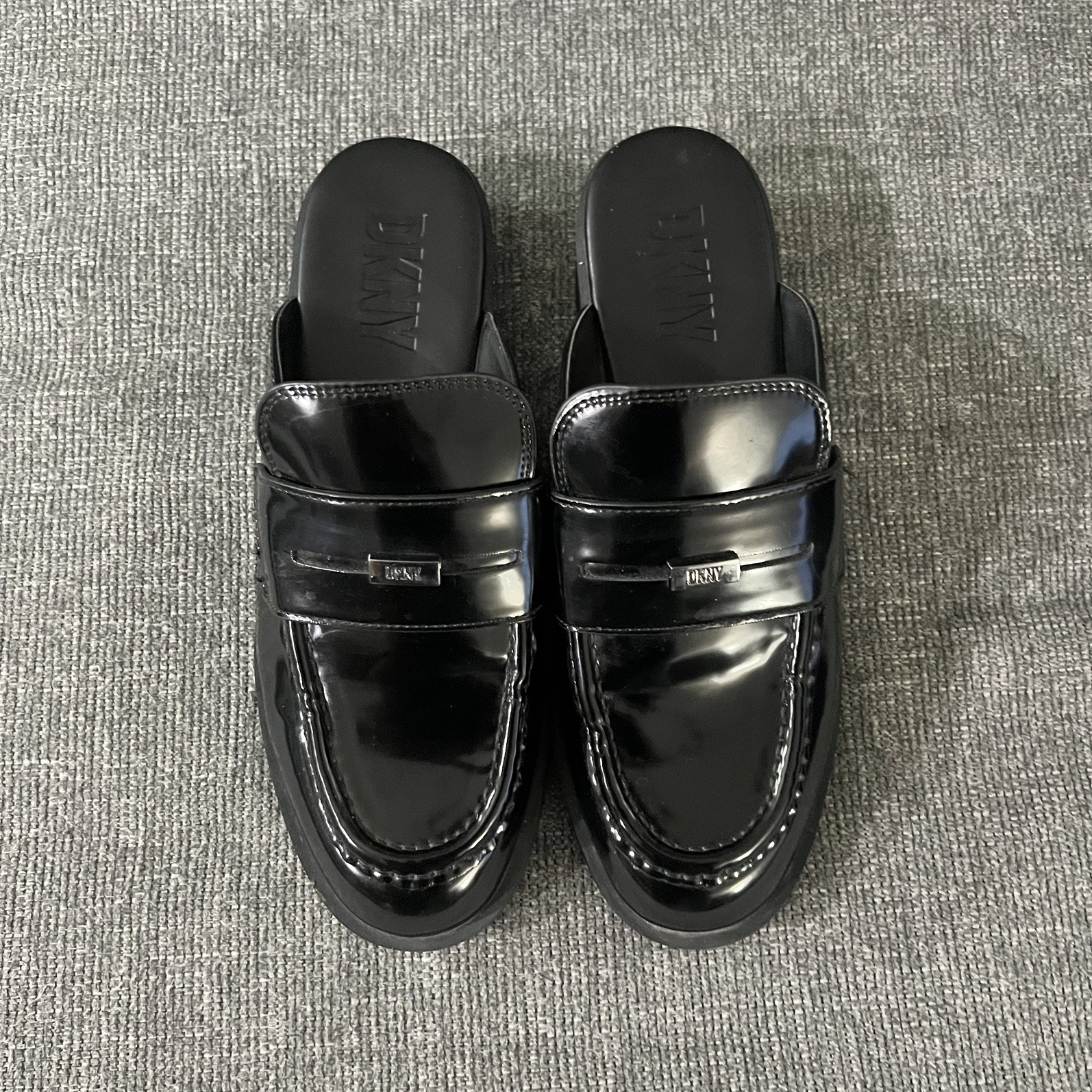DKNY Mules Women Size 8M Black Patent Leather