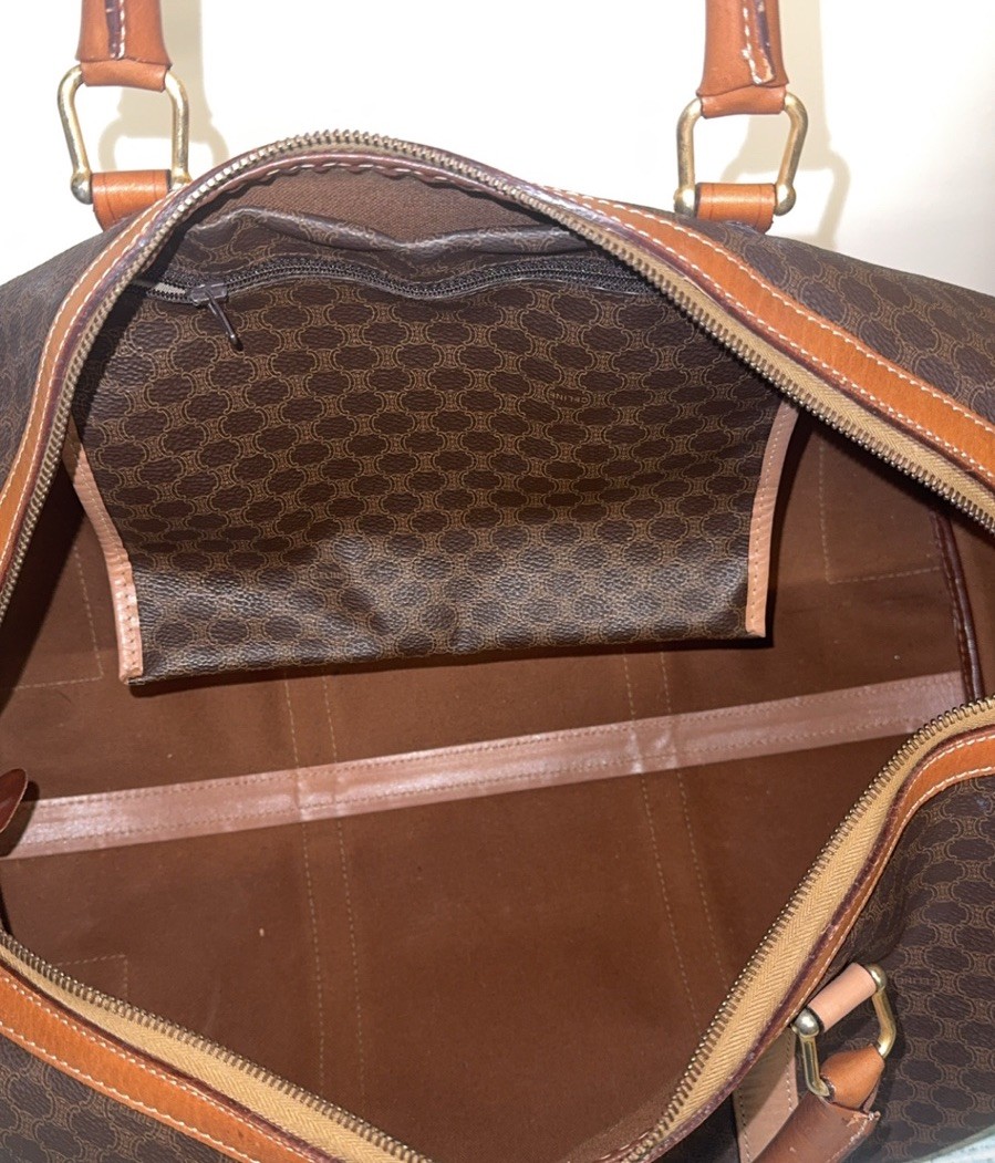 CELINE Macadam Boston Bag M13 Travel Duffle Bag Brown —AUTHENTIC—