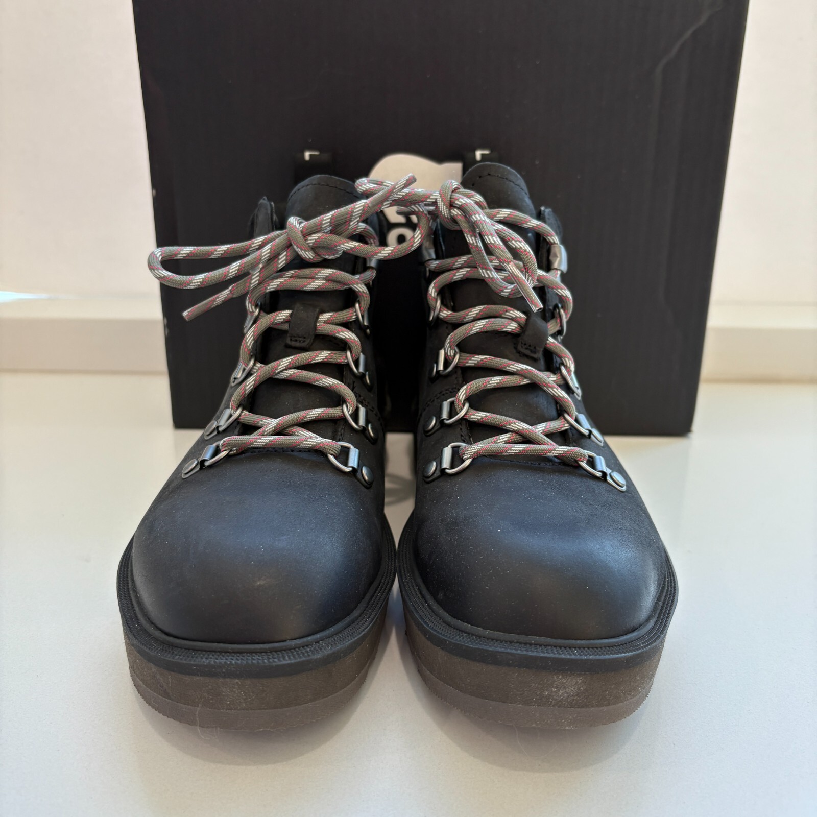 Sorel Hi-Line Hiker Boots Leather Lace Up Booties Black Jet Size 7 NEW