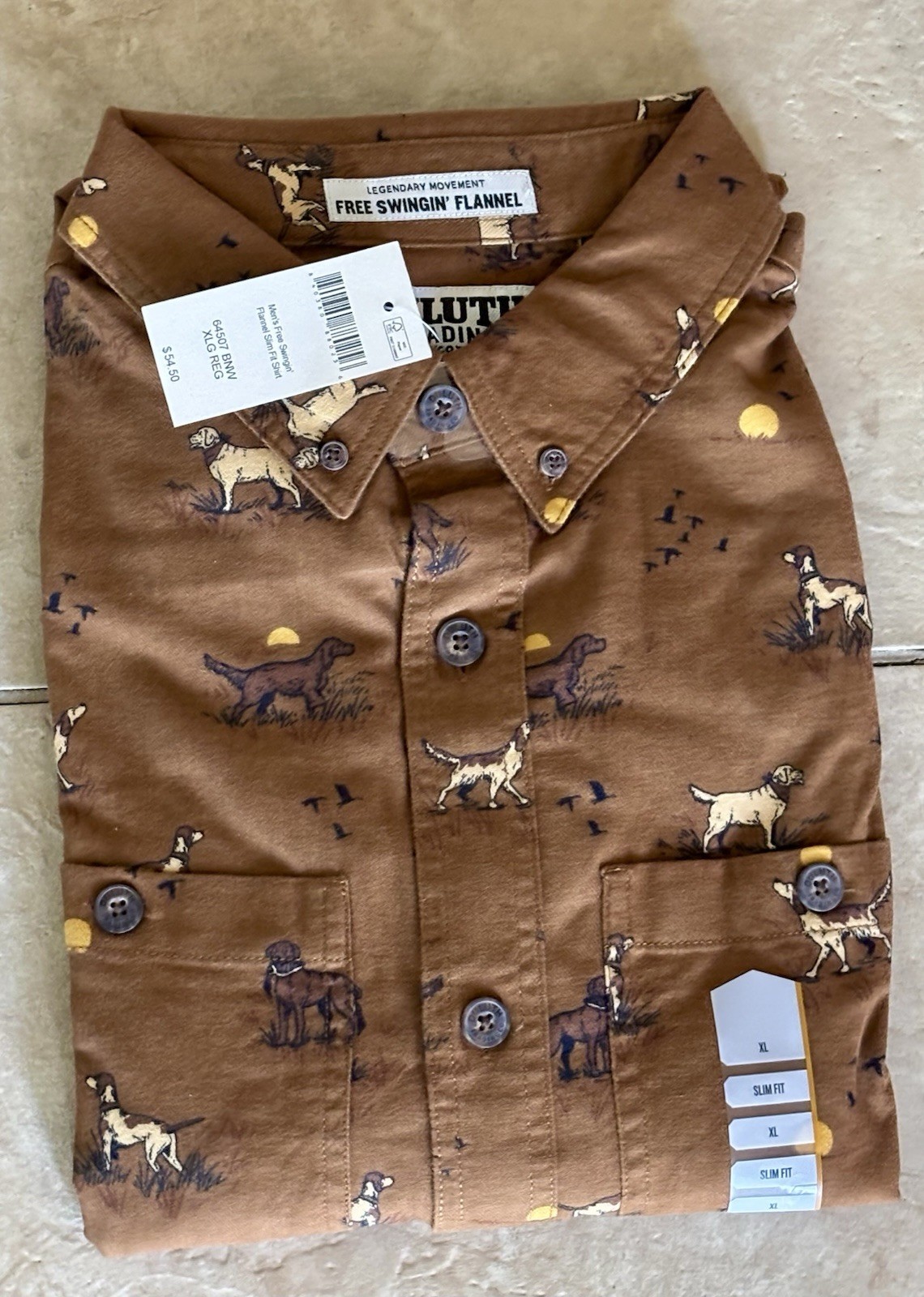 Duluth Trading NWT Free Swingin Flannel Mens XL Slim Fit All Over Dog Print