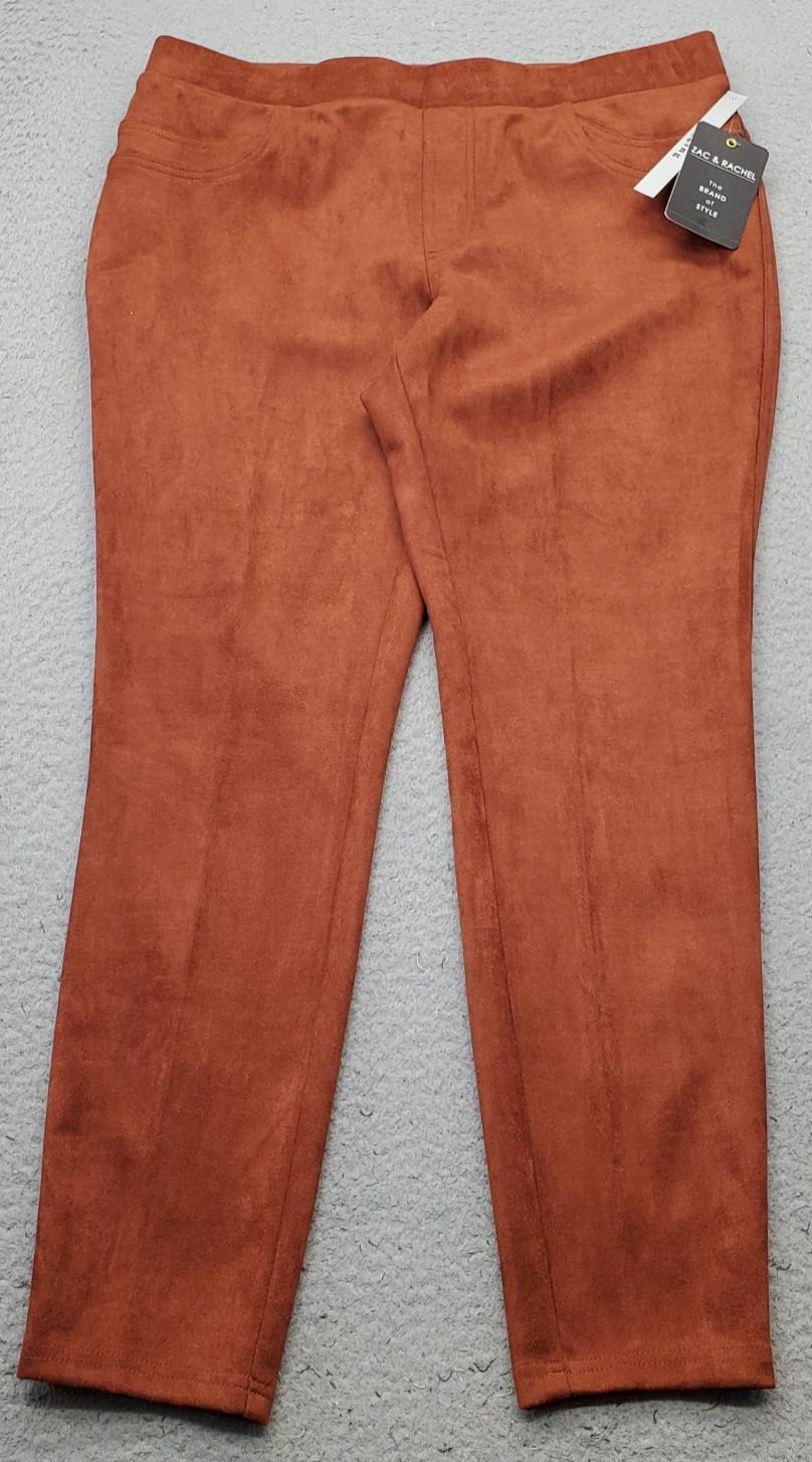 Zac & Rachel Faux Suede Pants Womens L Dark Russet Two Pocket Pull On NP81GK6M2