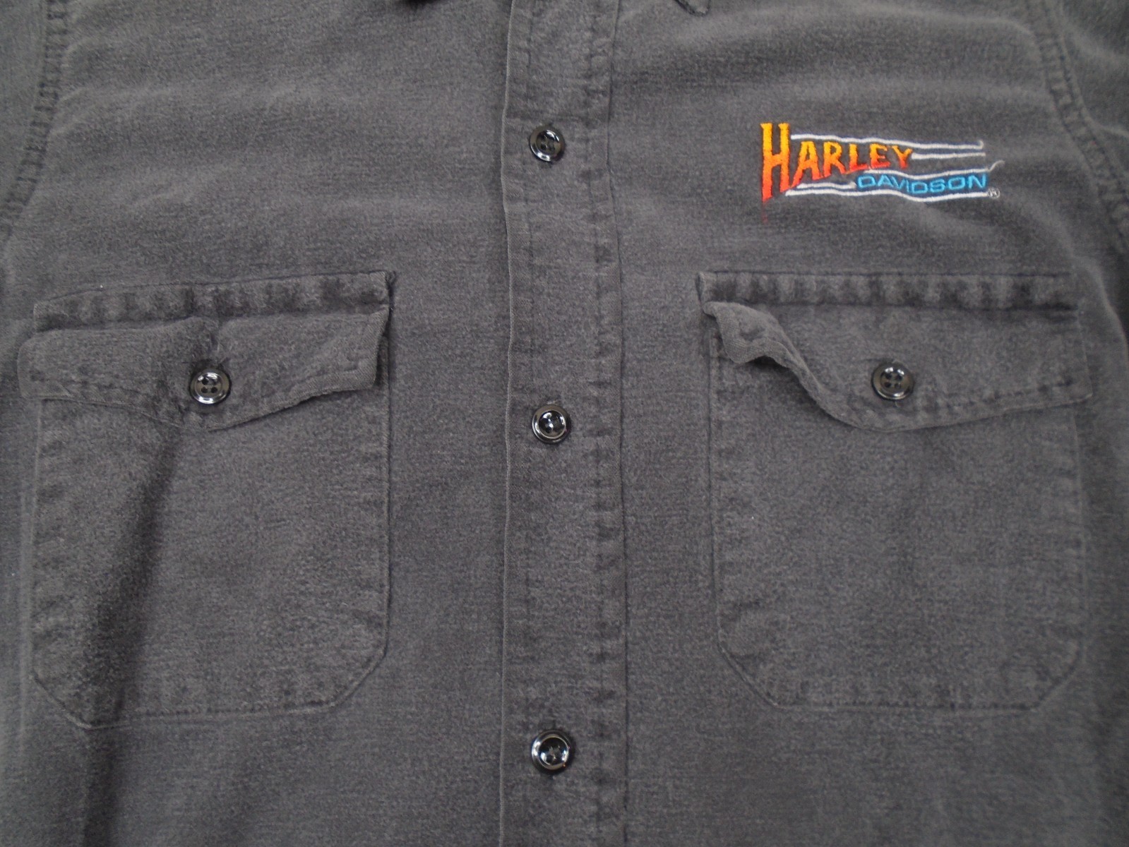 Vintage 80s Harley Davidson Chamois Black Button Shirt Embroidered Sz M USA Made